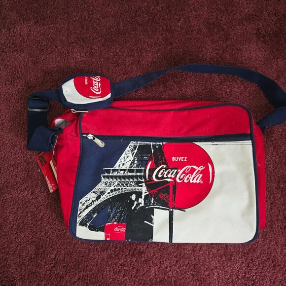 Limited Edition Paris Eiffel Tower Coca Cola canvas messenger bag with tags - Picture 1 of 2